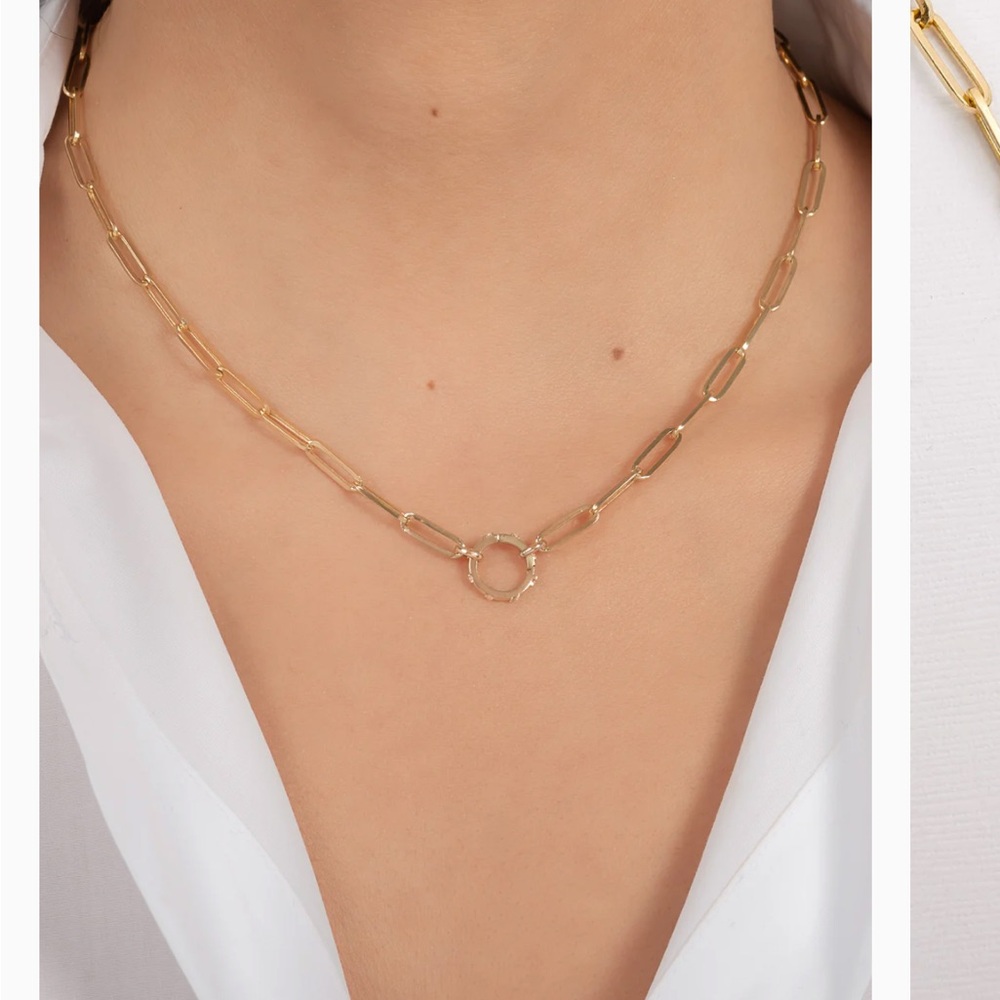 Zoe Lev 14k Gold Large Paper Clip Chain with Diamond Enhancer Necklace
